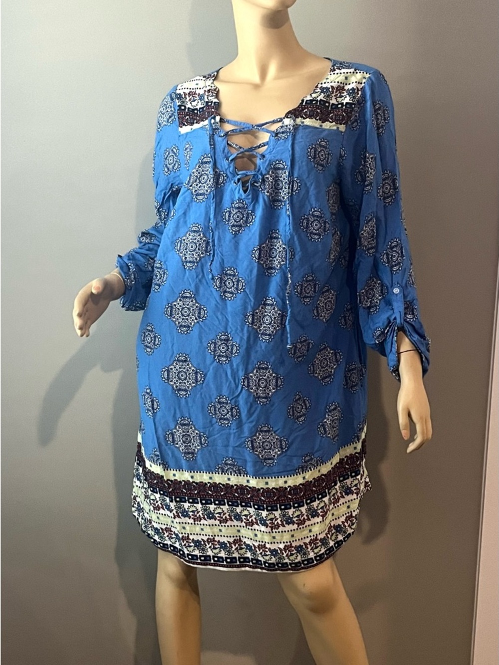 Red Camel Blue Medallion Print Tunic